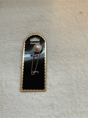 Charmed Faux Pearl Gold-Tone Safety Pin Brooch
